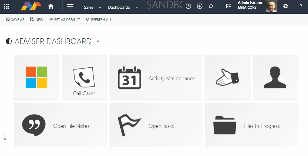 D365 Tiles adviser dashboard