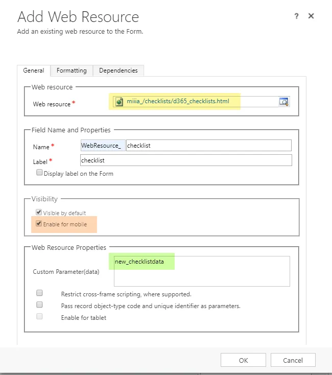 Add Web Resource dialog